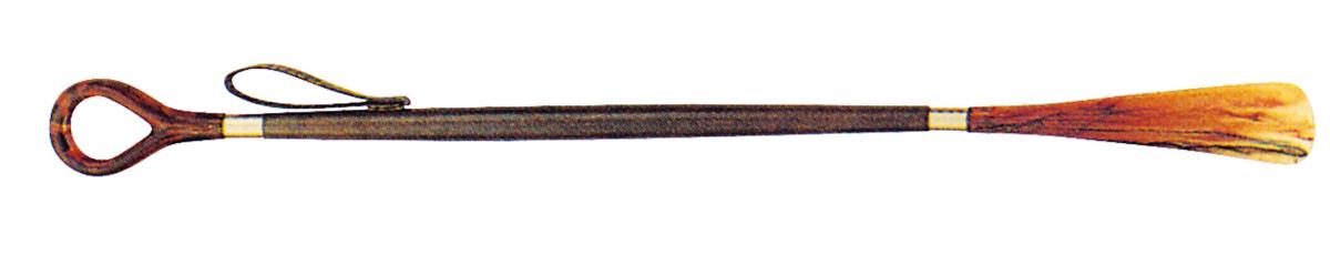 Schuhlöffel Schmuckanzieher aus braunem Holz mit Ring 60cm lang